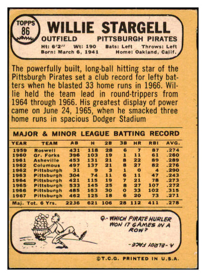1968 Topps Baseball #086 Willie Stargell Pirates VG-EX 514432