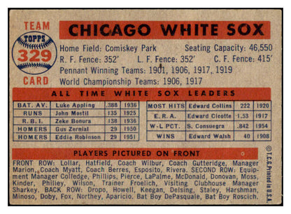 1957 Topps Baseball #329 Chicago White Sox Team EX 514483