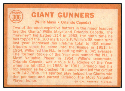 1964 Topps Baseball #306 Willie Mays Orlando Cepeda VG-EX 514591