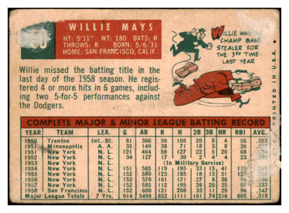 1959 Topps Baseball #050 Willie Mays Giants Poor 514879