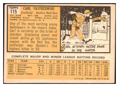 1963 Topps Baseball #115 Carl Yastrzemski Red Sox VG-EX 515000