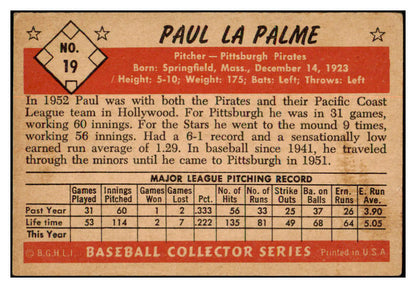 1953 Bowman Black & White Baseball #019 Paul Lapalme Pirates EX 515035