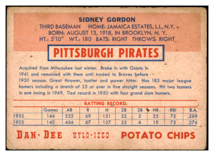 1954 Dan Dee Sid Gordon Pirates VG-EX 515801