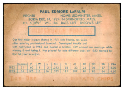 1954 Dan Dee Paul Lapalme Pirates VG 515806