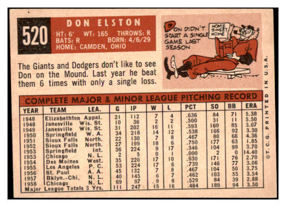 1959 Topps Baseball #520 Don Elston Cubs EX 515908