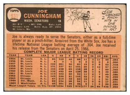 1966 Topps Baseball #531 Joe Cunningham Senators VG 515982