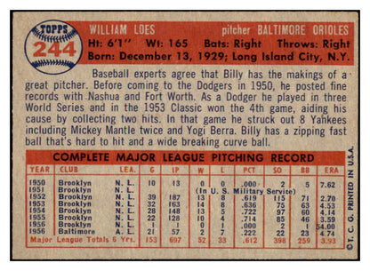 1957 Topps Baseball #244 Billy Loes Orioles EX-MT 516222