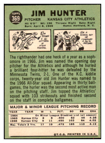 1967 Topps Baseball #369 Catfish Hunter A's NR-MT 516618