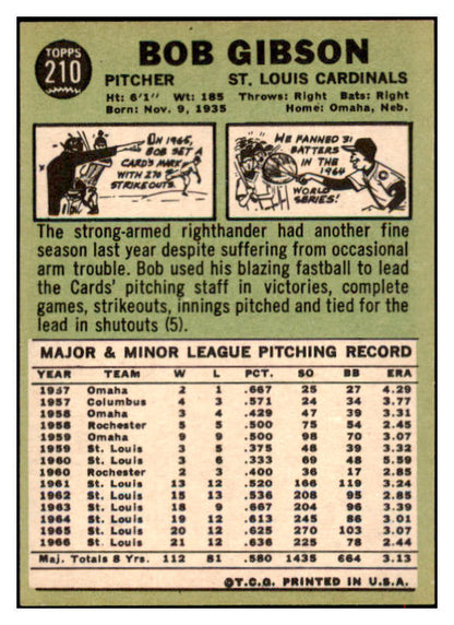 1967 Topps Baseball #210 Bob Gibson Cardinals NR-MT 516620