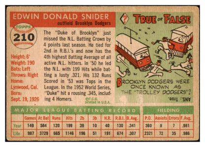1955 Topps Baseball #210 Duke Snider Dodgers VG-EX 516723