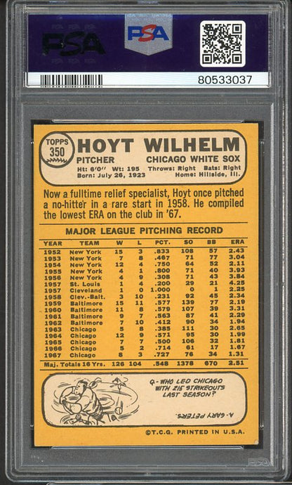 1968 Topps Baseball #350 Hoyt Wilhelm White Sox PSA 4 VG-EX 516819