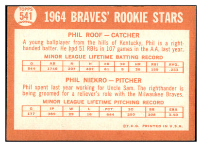 1964 Topps Baseball #541 Phil Niekro Braves VG-EX 517148