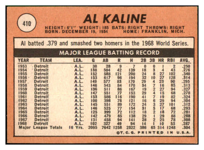 1969 Topps Baseball #410 Al Kaline Tigers EX-MT 517469