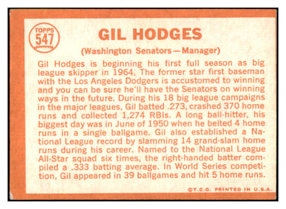 1964 Topps Baseball #547 Gil Hodges Senators EX-MT 517544