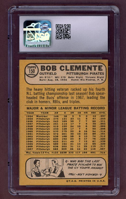 1968 Topps Baseball #150 Roberto Clemente Pirates CSG 7 NM 517864