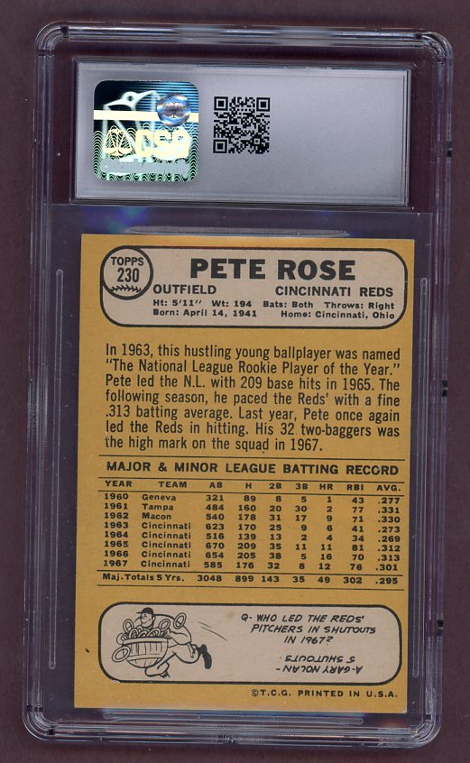 1968 Topps Baseball #230 Pete Rose Reds CSG 6 EX-MT 517867