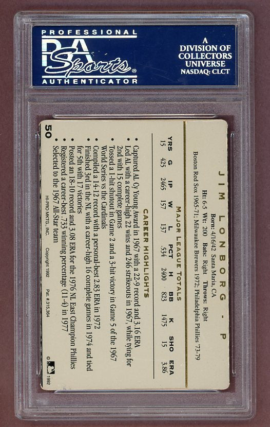 1992 Action Packed #050 Jim Lonborg Red Sox PSA 5 EX 518610