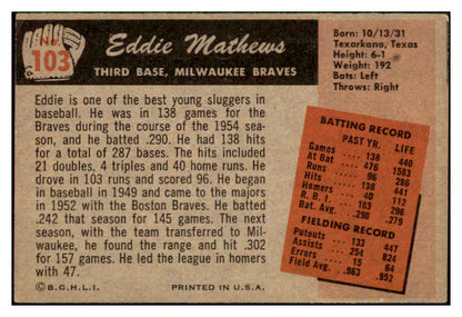 1955 Bowman Baseball #103 Eddie Mathews Braves EX+/EX-MT 518881