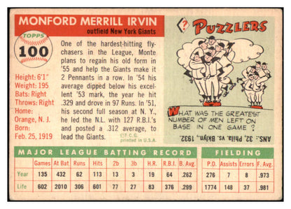 1955 Topps Baseball #100 Monte Irvin Giants VG-EX 518897