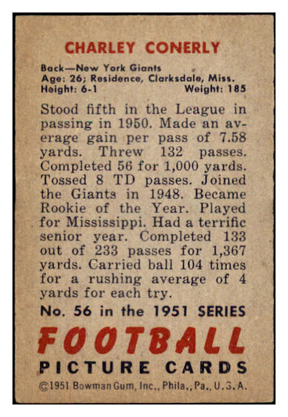 1951 Bowman Football #056 Charley Conerly Giants EX-MT 518934