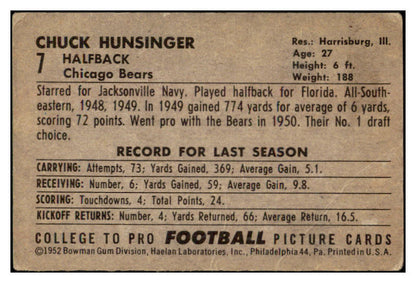 1952 Bowman Large Football #007 Chuck Hunsinger Bears VG-EX 519359