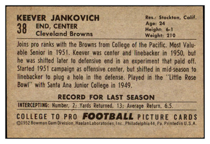 1952 Bowman Large Football #038 Keever Jankovich Browns EX-MT 519383