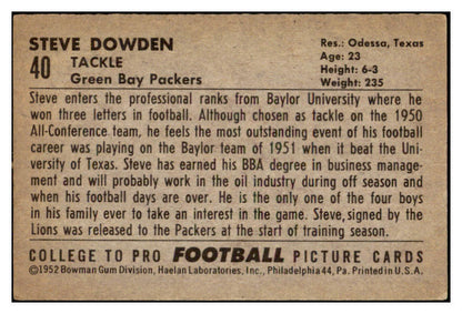 1952 Bowman Large Football #040 Steve Dowden Packers EX-MT 519386
