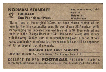 1952 Bowman Large Football #042 Norm Standlee 49ers EX 519389
