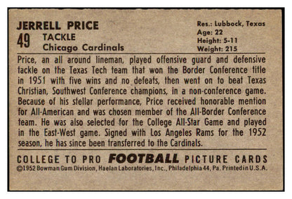 1952 Bowman Large Football #049 Jerrell Price Cardinals EX 519393