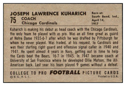 1952 Bowman Large Football #075 Joe Kuharich Cardinals EX 519415