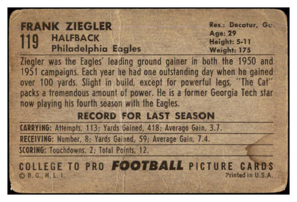 1952 Bowman Large Football #119 Frank Ziegler Eagles FR-GD 519449