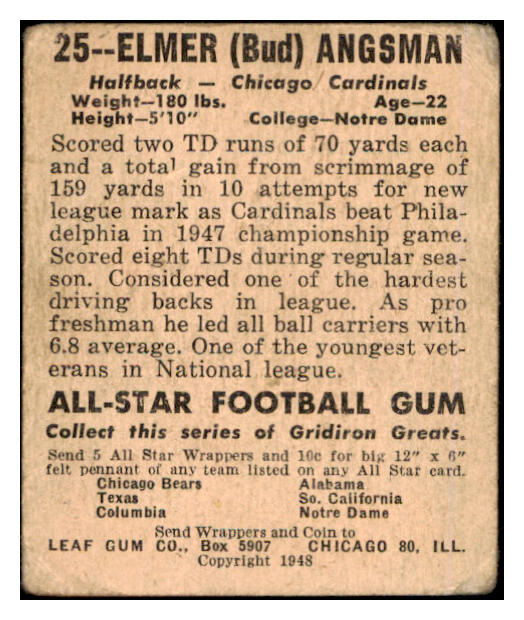 1948 Leaf #025 Elmer Angsman Cardinals GD-VG 519490