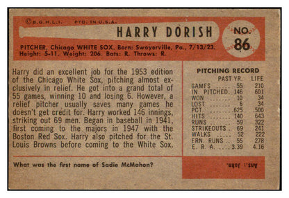 1954 Bowman Baseball #086 Harry Dorish White Sox NR-MT 519591