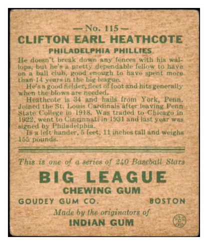 1933 Goudey #115 Cliff Heathcote Phillies VG-EX 519706