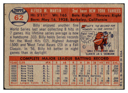 1957 Topps Baseball #062 Billy Martin Yankees GD-VG 519737