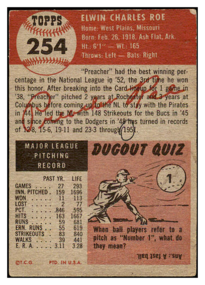 1953 Topps Baseball #254 Preacher Roe Dodgers Good 519752