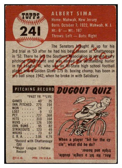 1953 Topps Baseball #241 Al Sima Senators VG-EX 519791