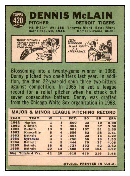 1967 Topps Baseball #420 Denny McLain Tigers VG-EX 519957