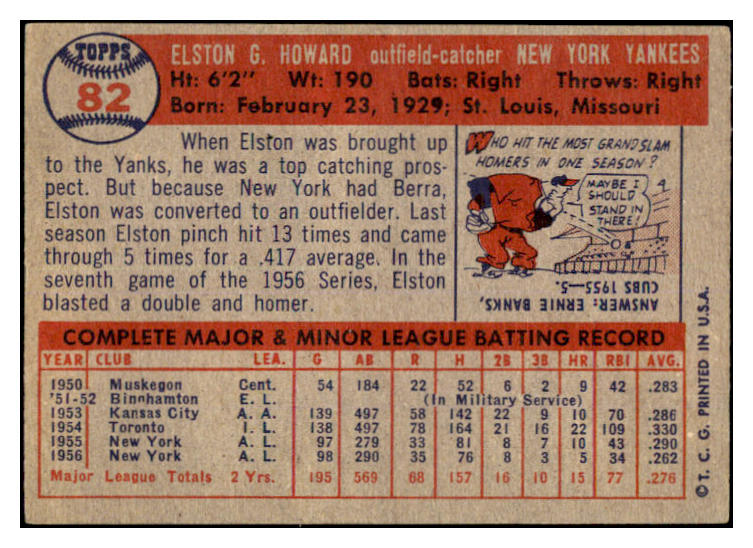 1957 Topps Baseball #082 Elston Howard Yankees EX+/EX-MT 520009