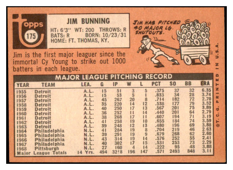 1969 Topps Baseball #175 Jim Bunning Pirates EX-MT 520018