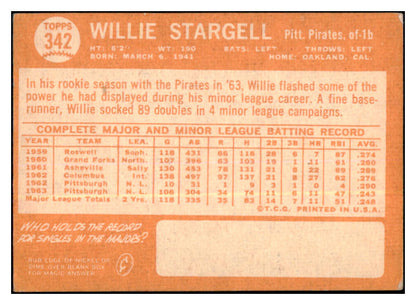 1964 Topps Baseball #342 Willie Stargell Pirates VG-EX 520032