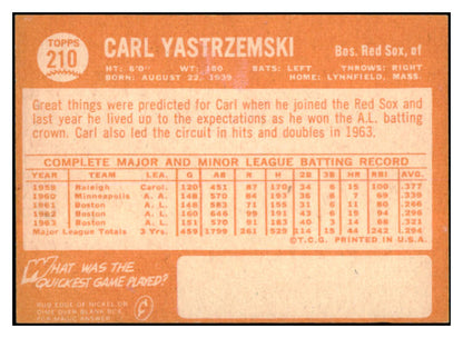 1964 Topps Baseball #210 Carl Yastrzemski Red Sox FR-GD 520075