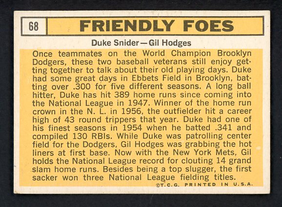 1963 Topps Baseball #068 Duke Snider Gil Hodges GD-VG 520076