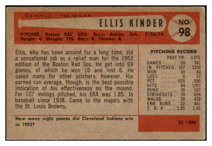 1954 Bowman Baseball #098 Ellis Kinder Red Sox EX-MT 520153