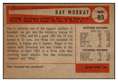 1954 Bowman Baseball #083 Ray Murray A's EX-MT 520155