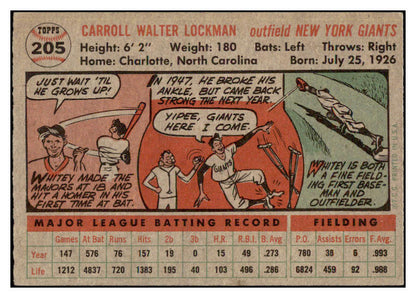 1956 Topps Baseball #205 Whitey Lockman Giants EX-MT 520190
