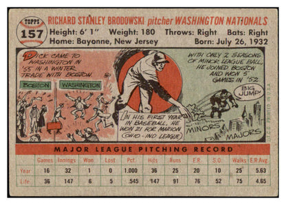 1956 Topps Baseball #157 Dick Brodowski Senators EX-MT Gray 520224