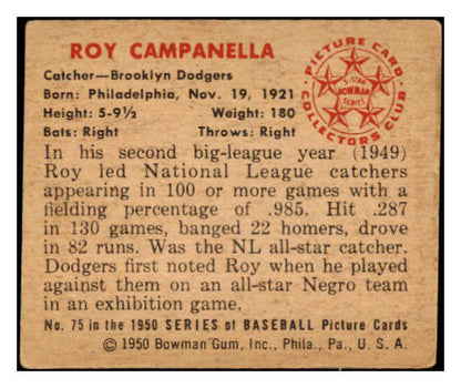 1950 Bowman Baseball #075 Roy Campanella Dodgers VG-EX/EX 520247