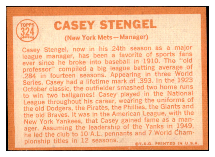 1964 Topps Baseball #324 Casey Stengel Mets EX-MT 520542