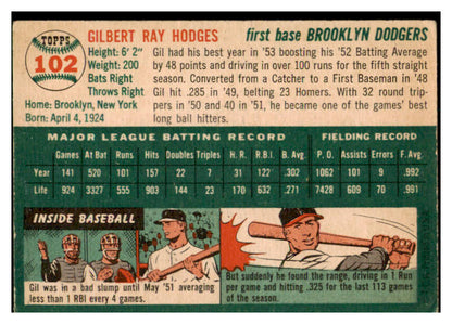 1954 Topps Baseball #102 Gil Hodges Dodgers VG 520669